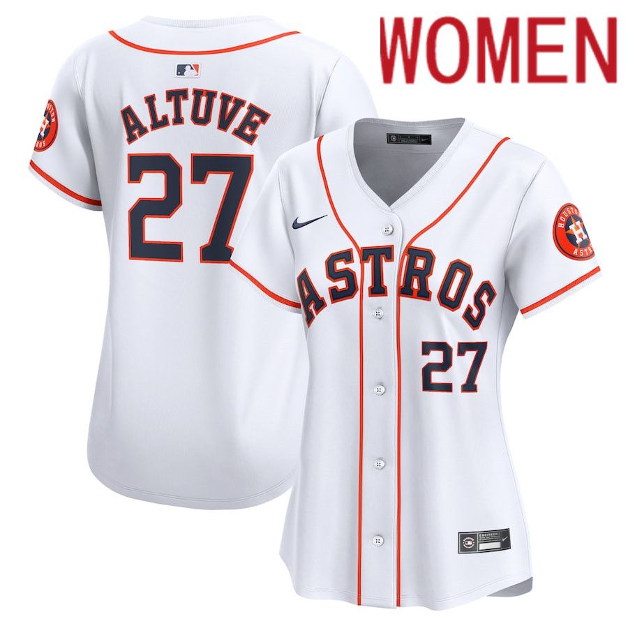 Women Houston Astros #27 Jose Altuve Nike White Home Limited Player MLB Jersey->women mlb jersey->Women Jersey
